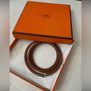 Authentic Hermes Brown Leather Choker Necklace, Never Worn With Box